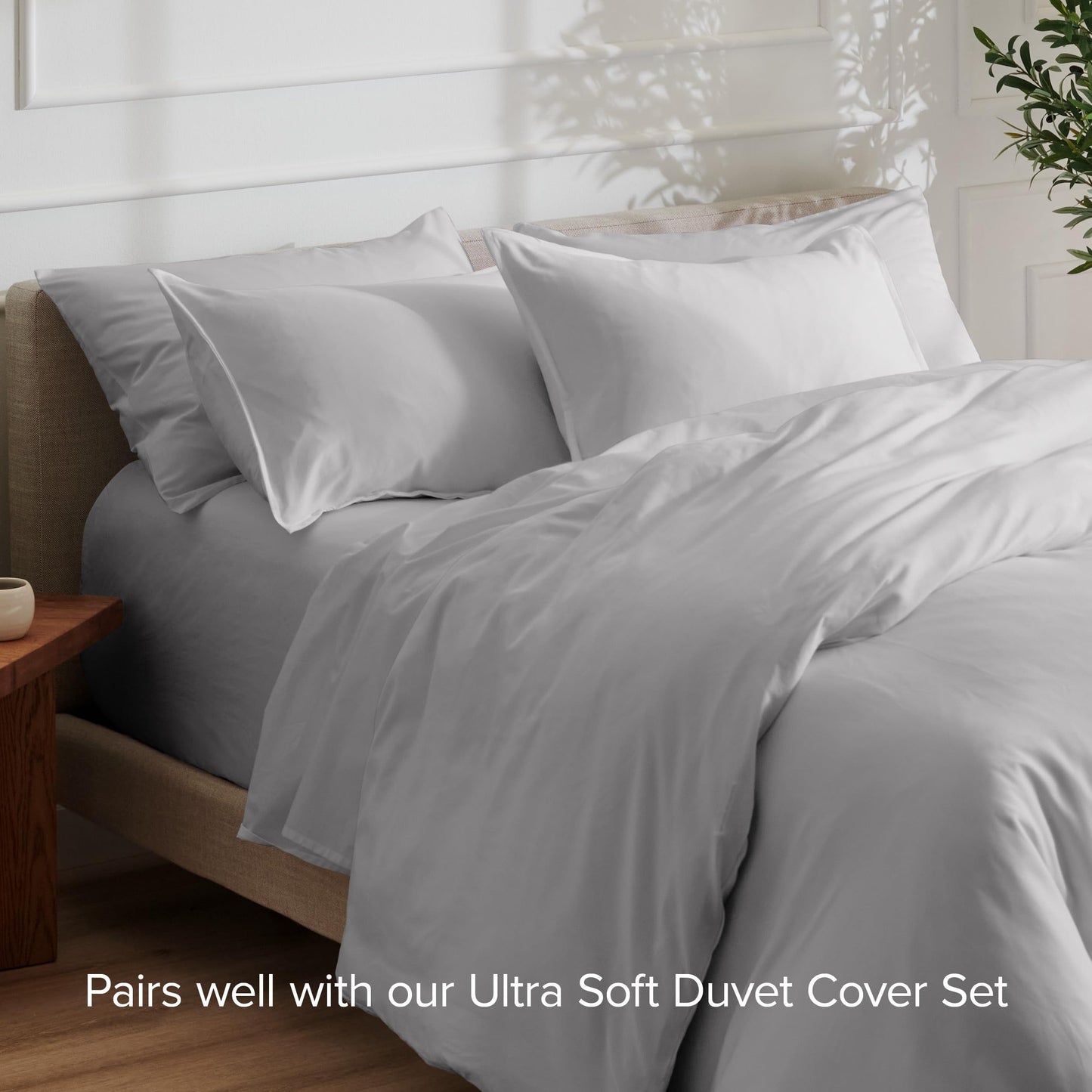 Bare Home Twin Sheet Set - Hotel Luxury - Deep Pockets - Double Brushed Microfiber for Softness - Easy Fit - 3 Piece Set - Bed Sheets with Envelope Pillowcases (Twin, Light Grey)
