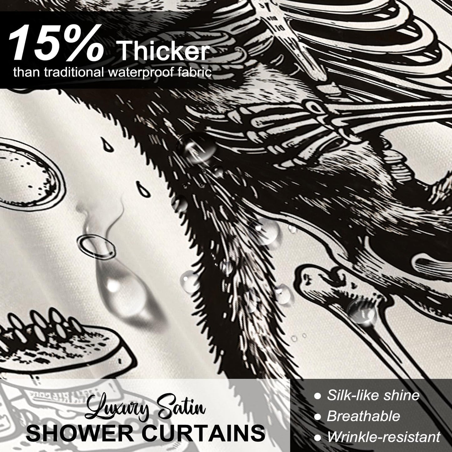Koveni Funny Skeleton Shower Curtain with Hooks, Gothic Bathroom Decor