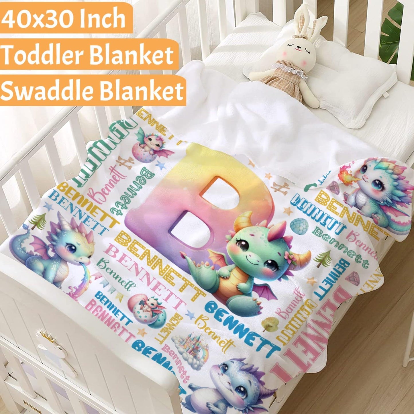 Custom Dragon Blanket with Name,Personalized Dragon Gifts,Soft Flannel Throw for Bed Sofa,Lightweight,40 x 30in