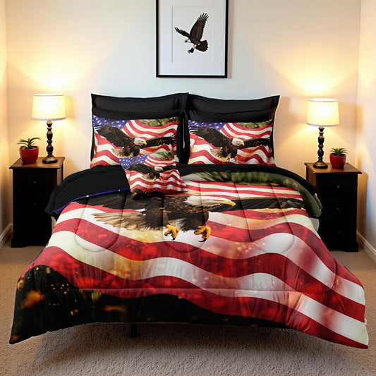 MOVE OVER American Flag Comforter Set King Size 8 Pieces Bed in a Bag Eagle and American Flag Bedding Set 100% Soft Microfiber Vintage Style Eagle Bed Set for Teens and Adults