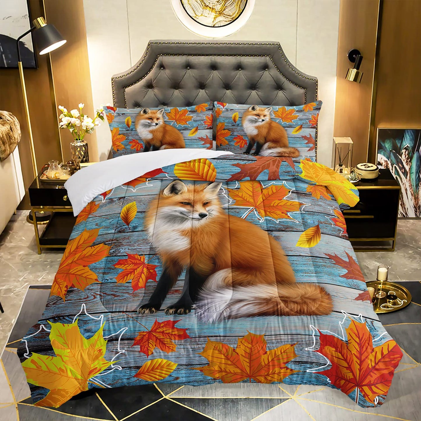 AILONEN Fox Comforter Set for Teens, Cartoon Printed Bedding Twin Size, Animals Bed Set for Bedroom, 3 Piece With 1 Comforter and 2 Pillowcases
