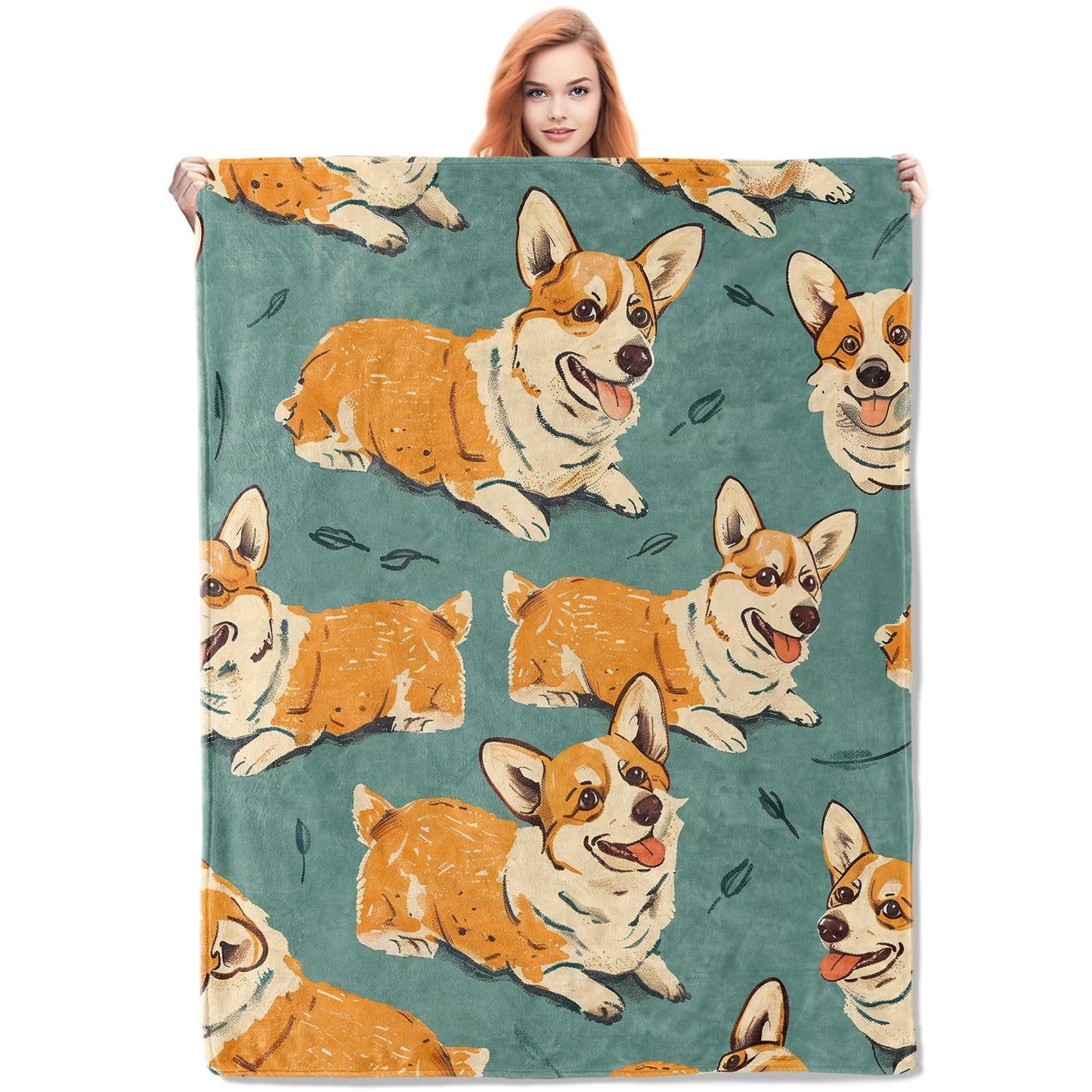 VANZEV Corgi Dog Throw Blanket Gifts, Soft Cozy Fleece Blanket with Cute Corgi Print, Lightweight Warm Blanket for Kids Boys Girls Dog Lovers, Perfect for Couch Bed Sofa, 50x60 in