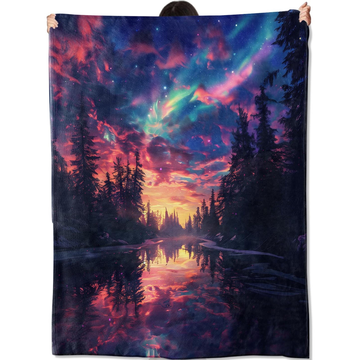 amepay Aurora Sky Blanket,Fantasy Galaxy Night Landscape Throw Blankets Lightweight Flannel Throws 50×60 for Couch Sofa Bed,All Season Home Decor for Living Room Bedroom, Gifts for Nature Lovers