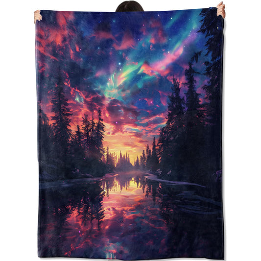 amepay Aurora Sky Blanket,Fantasy Galaxy Night Landscape Throw Blankets Lightweight Flannel Throws 50×60 for Couch Sofa Bed,All Season Home Decor for Living Room Bedroom, Gifts for Nature Lovers