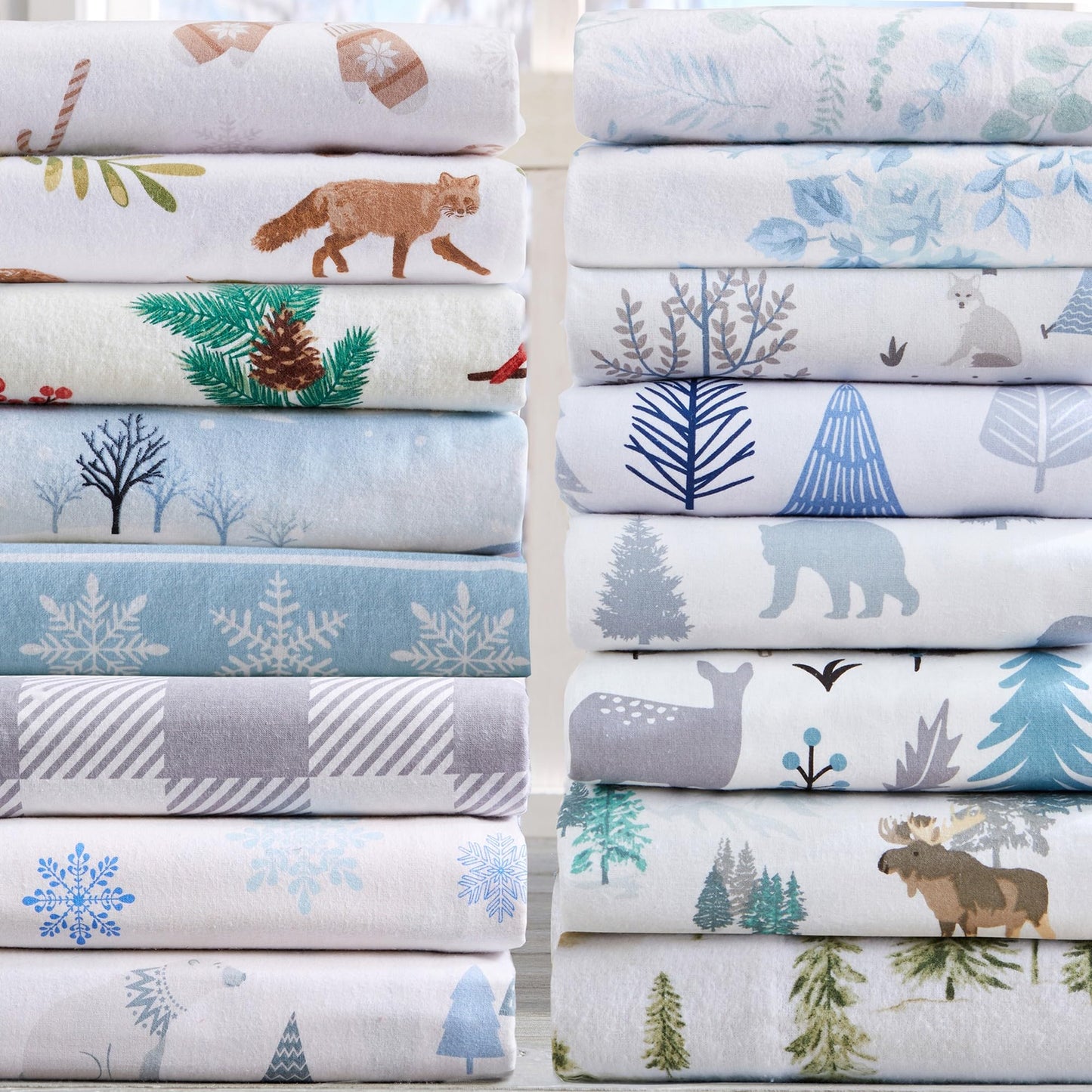 Market & Place 100% Cotton Queen Flannel Sheet Set | 4 Piece Deep Pocket Novelty Cozy Winter Bed Sheets | Double Brushed for Extra Softness & Comfort | Alpine Collection (Queen, Winter Mittens)