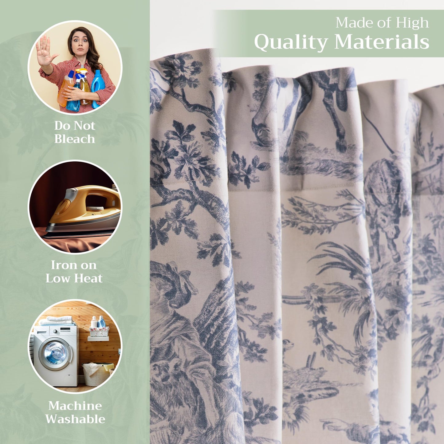 Maison d' Hermine Curtains for Living Room 100% Cotton 96 inch Length One Panel Light Filtering Toile Curtains for Bedroom Windows with Rod and Loop Pockets Drapes (The Miller Denim, 50" W x 96" L)