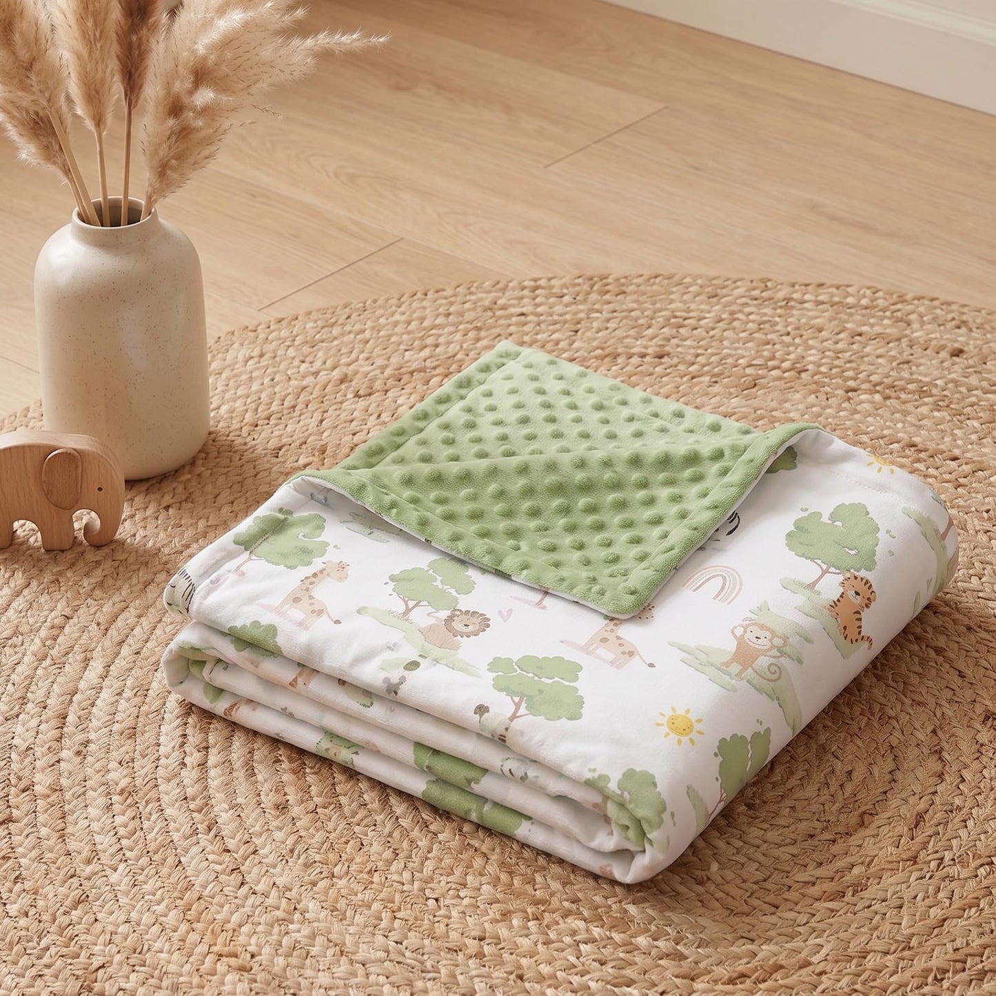 CIVARUA KIDS Baby Blankets for Neutral, Green Animals, 30x40 | Soft Cozy Fleece Receiving Blanket for Newborn & Toddler, 3D Minky Dotted Backing, Breathable for Crib, Stroller & Tummy Time