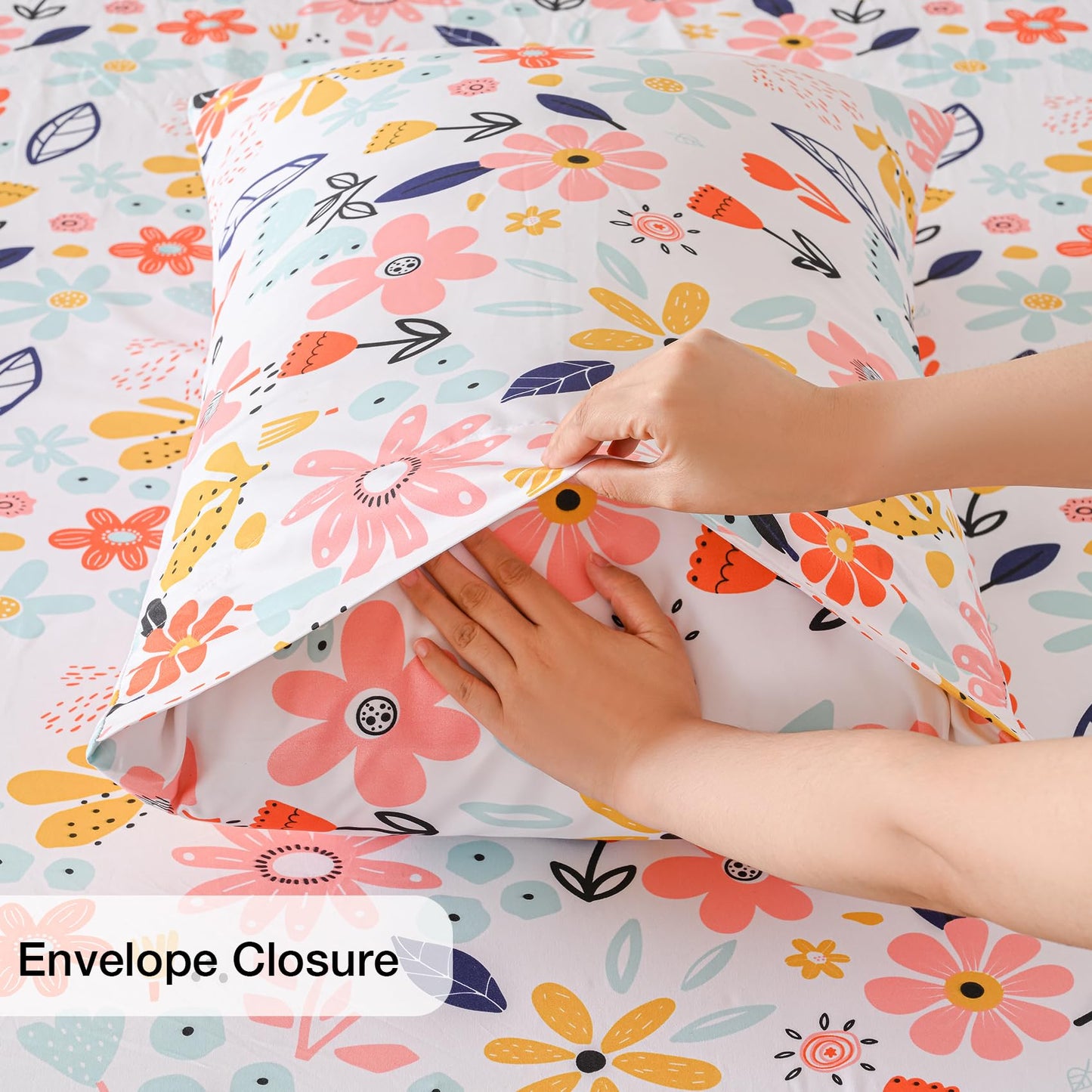 Yibeizi Floral Sheet Set for Girls Twin, Kids Cute Print Bedsheets Microfiber Deep Pocket Flower Patterned Bed Sheet & Pillowcase Sets 3 Pieces