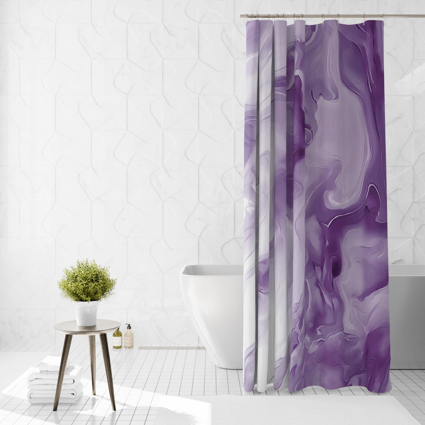 Mocsicka Shower Curtains for Bathroom, Purple Marble Shower Curtain for Bathroom, Abstract Purple and White Shower Curtain Modern Art Decor Waterproof Bath Curtain for Modern Bath Decor, 72 X 72 Inch