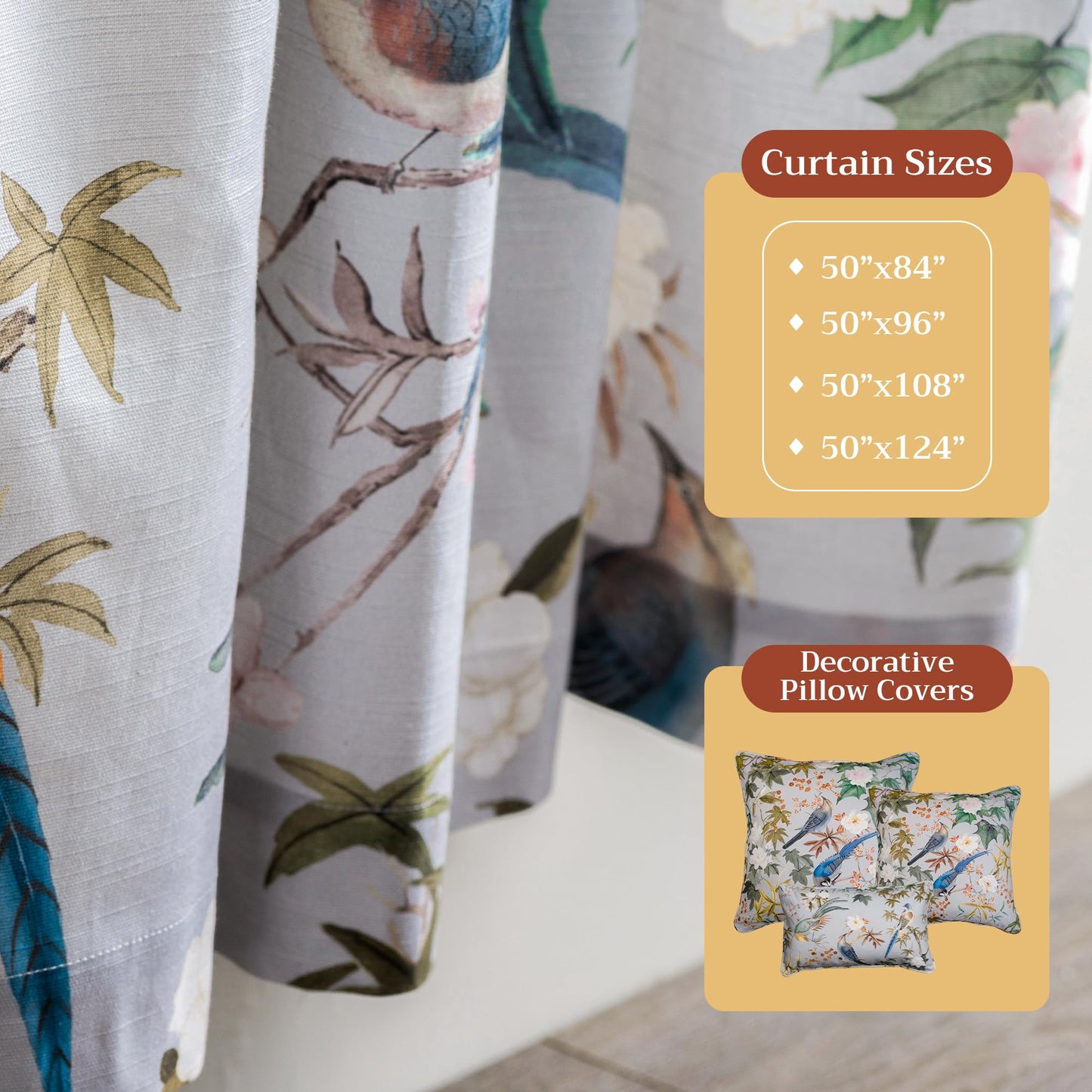 Maison d' Hermine Curtains for Living Room 100% Cotton 96 inch Length One Panel Light Filtering Curtains for Windows with Rod and Loop Pockets Spring Summer (Hokuzai - Grey, 50" W x 96" L)