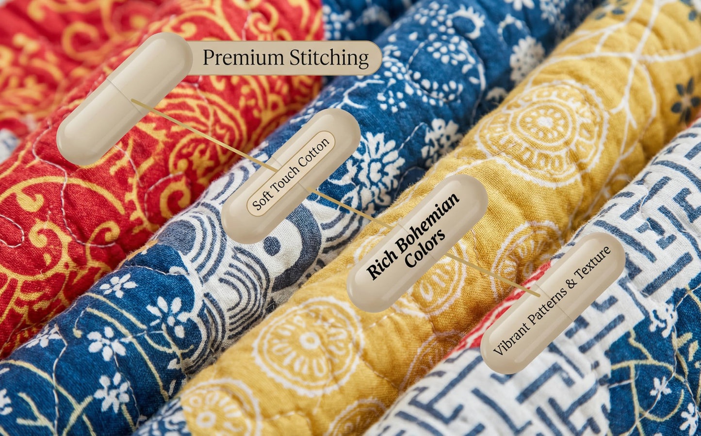 Andreannie Boho Quilt Set King Size, Reversible Floral Geometric Honeycomb Pattern Bedspread, Soft Lightweight Microfiber Bedding Coverlet, All Season Bohemian Quilt with 2 Pillow Shams, 3 Pieces
