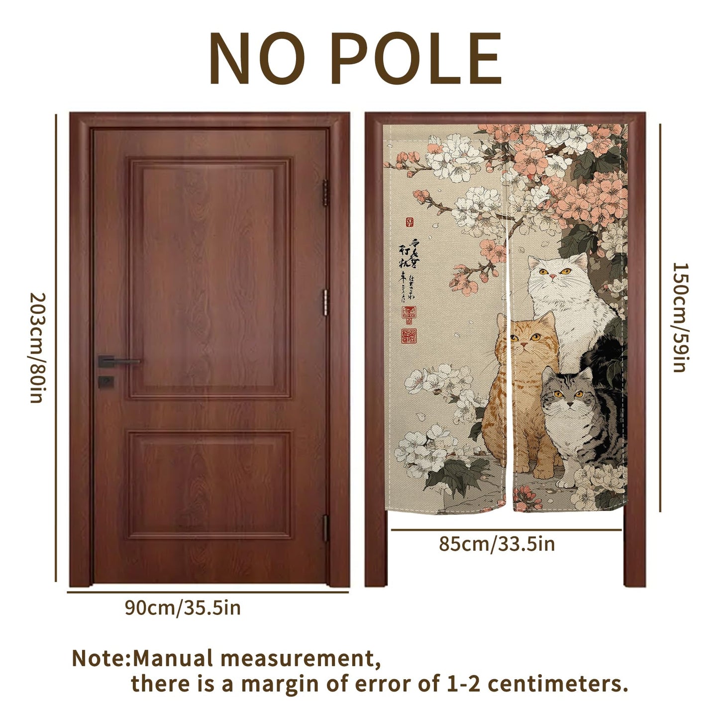 Leowefowa Noren Japanese Doorway Curtain Cat with Cherry Blossom Traditional Chinese Printed Door Curtains Retro Floral Animal Window Treatment Panel for Room Divider Home Kitchen Decor, 33.5x59inch