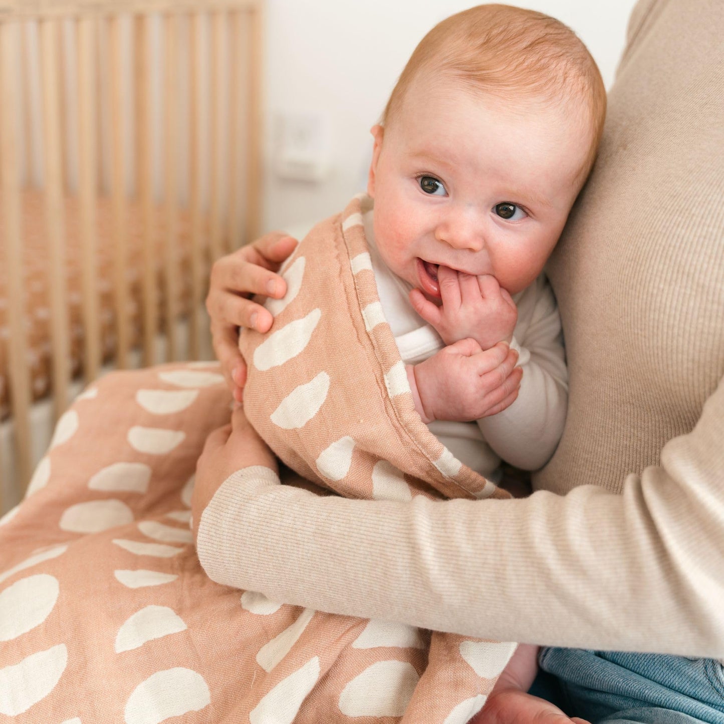 Crane Baby Blanket, Soft Cotton Jacquard Nursery and Stroller Blanket for Boys and Girls, Copper Moon Phase, 30” x 40”