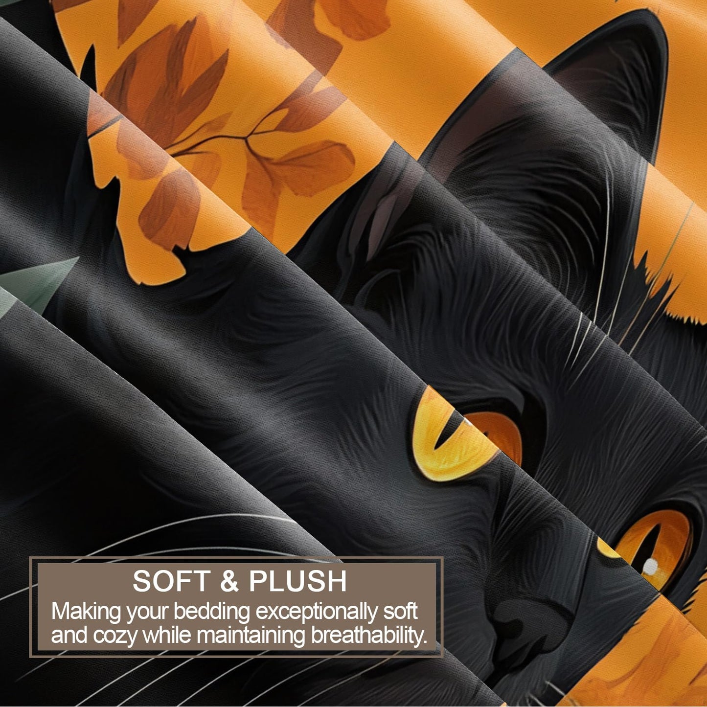 PAISUOQ Black Cat Print Duvet Cover Full, Green Leaves Bedding, Cartoon Kids Comforter Cover with 2 Pillow Cases, 3 Pieces with Zipper & Ties, Bedroom Decor & Gifts