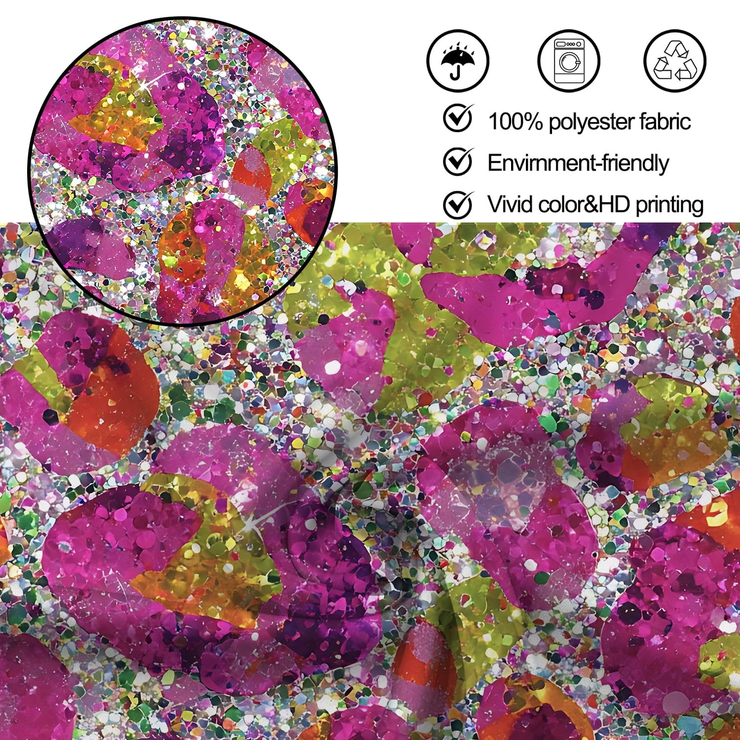 THISFIND Shower Curtain, Sparkly Glitter Floral with Silver Sequins Machine Washable Waterproof Fabric for Bathroom Decor Bathtub with 12 Hooks 72x72