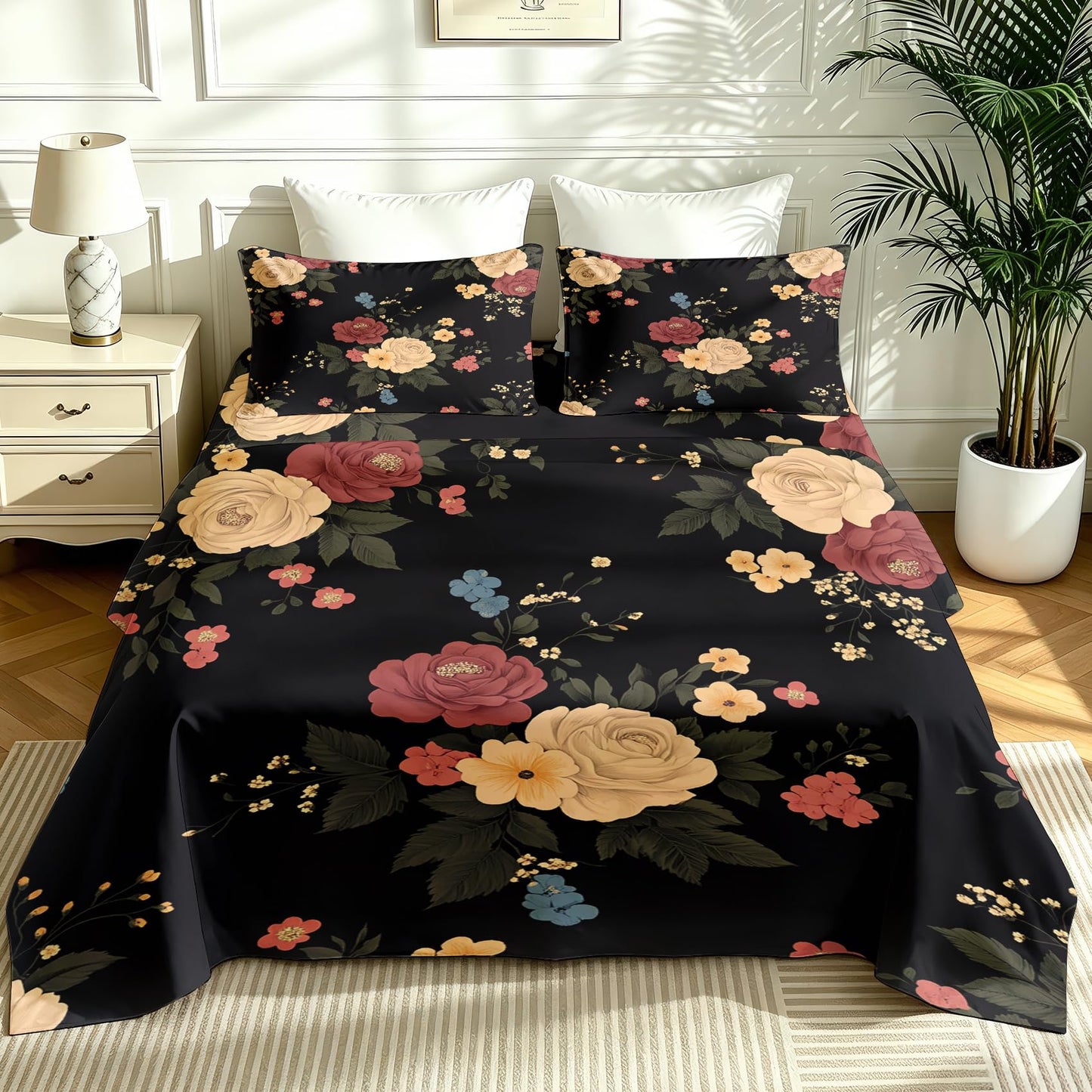 Peony Floral Bedding Set 4 Pcs Flowers King Sheets