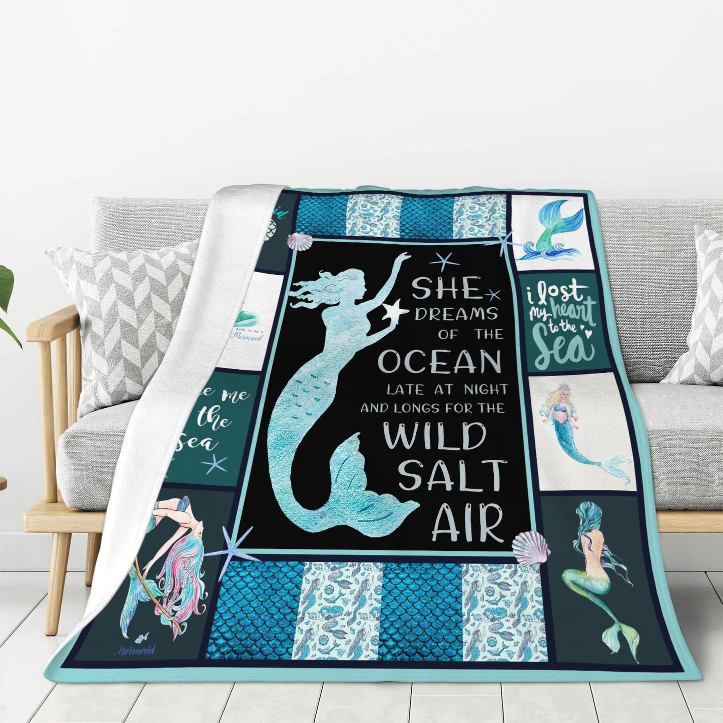 Mermaid Blanket Mermaid Tail Throw Blanket Soft Fleece Flannel Bedding Mermaid Gifts for Women Girls Lovers Adults Boys Stuff Plush for Couch Sofa Bed Room Decor 40"X50"