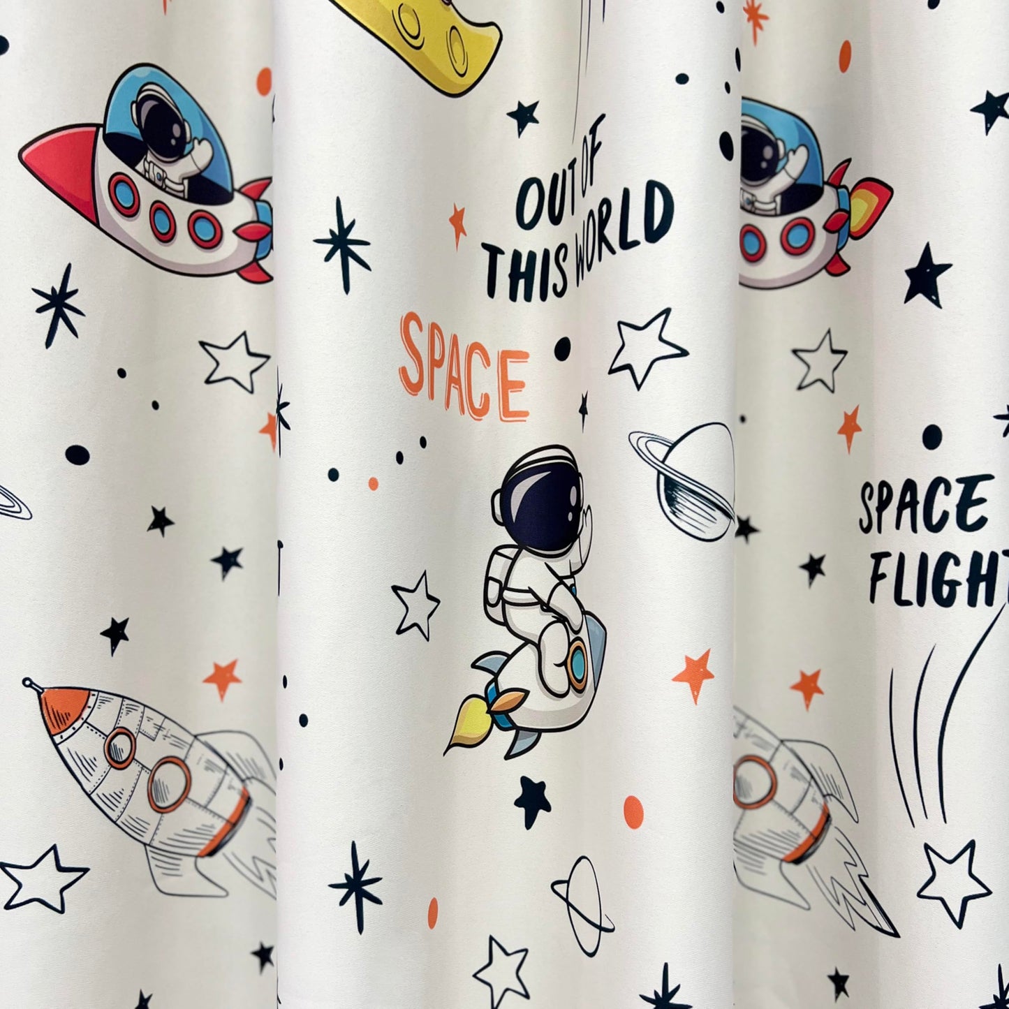KMSG Cartoon Astronaut Theme Semi Blackout Curtains for Bedroom Living Room