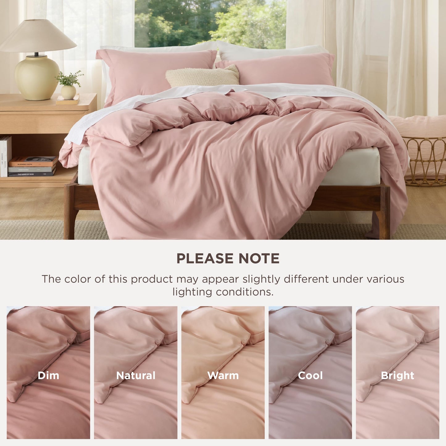 Bedsure Duvet Cover Queen Size - Soft Double Brushed Bedding Set for Kids & Adults, Zipper Closure, 3 Pieces, Includes 1 Duvet Cover (90"x90") & 2 Pillow Shams, NO Comforter, Blush Pink