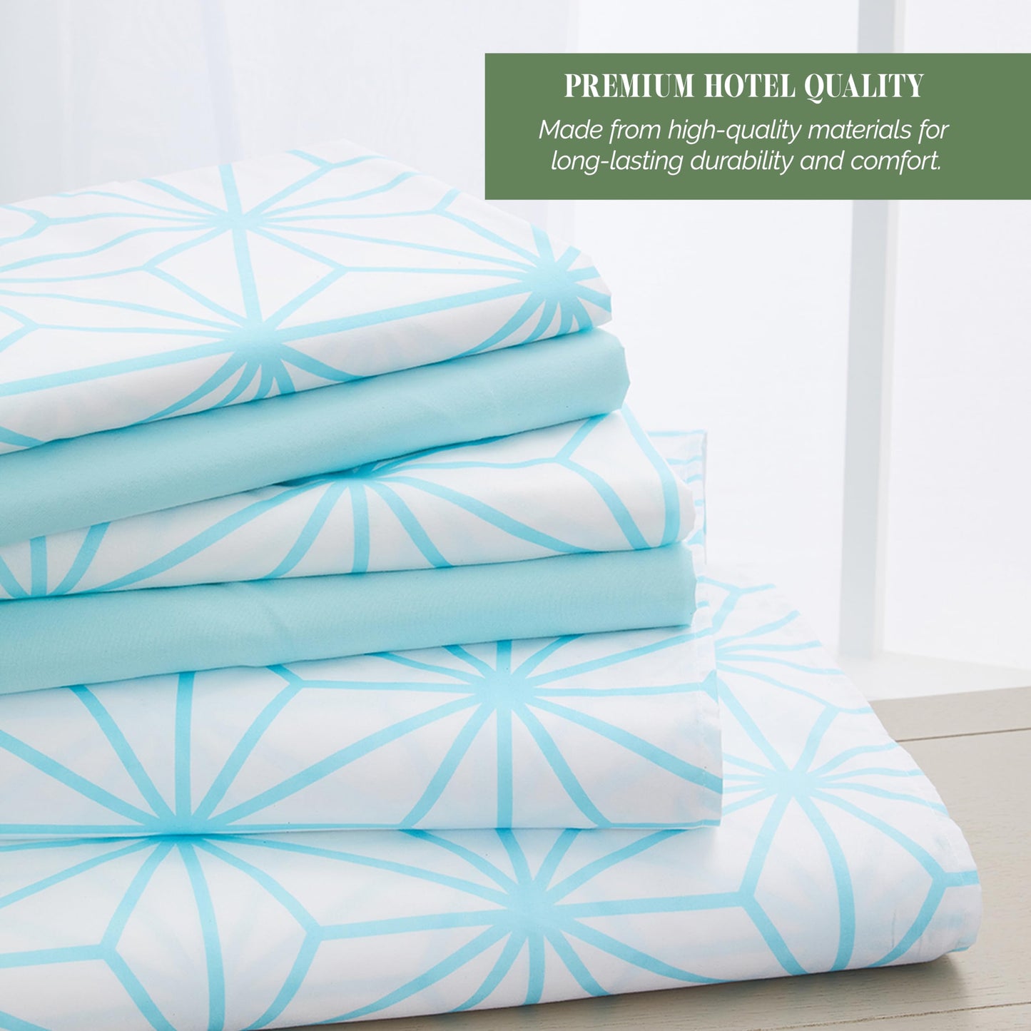 Elegant Comfort Luxury Soft 6-Piece Cube Geometric Pattern Sheet Set - 1500 Premium Quality Microfiber - Wrinkle and Fade Resistant Coziest Bedding Set, All Around Elastic Fitted Sheet, Full, Aqua