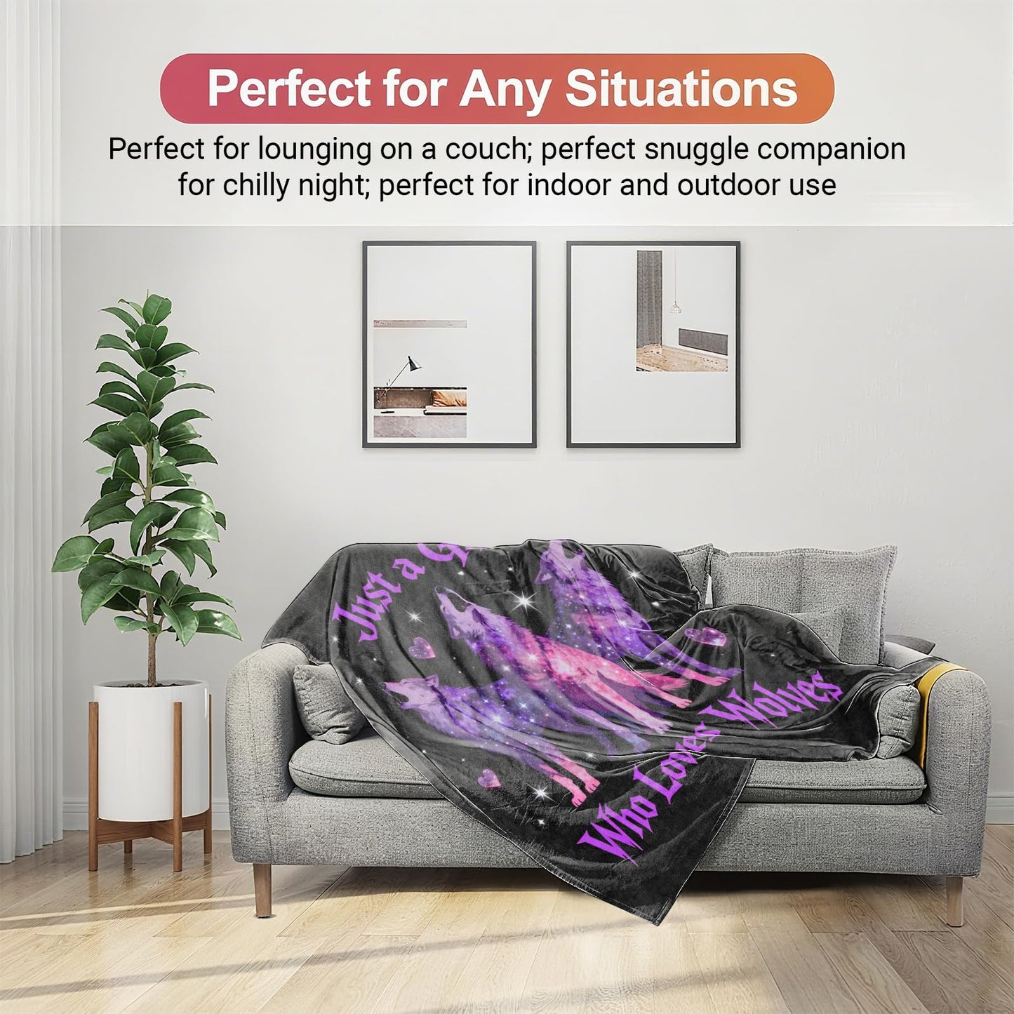KTRJXI Wolf Throw Blanket Soft Lightweight, Colorful Wildlife Blankets for Bedroom Living Room Sofa Office, Fantasy Neon Animal Cozy Throws, Home Accent and Kids Girls Boys Gifts, 50 X 60 Inch