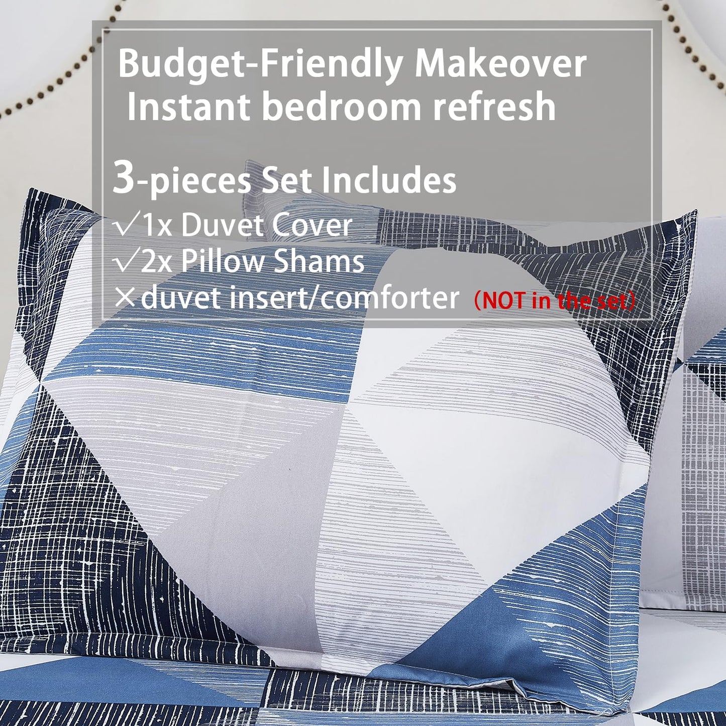 Vaulia Soft Microfiber Duvet Cover Set Queen, Modern Blue Geometric Print Pattern Design All Season, 3-Piece Set with 1 Duvet Cover 2 Pillow Shams