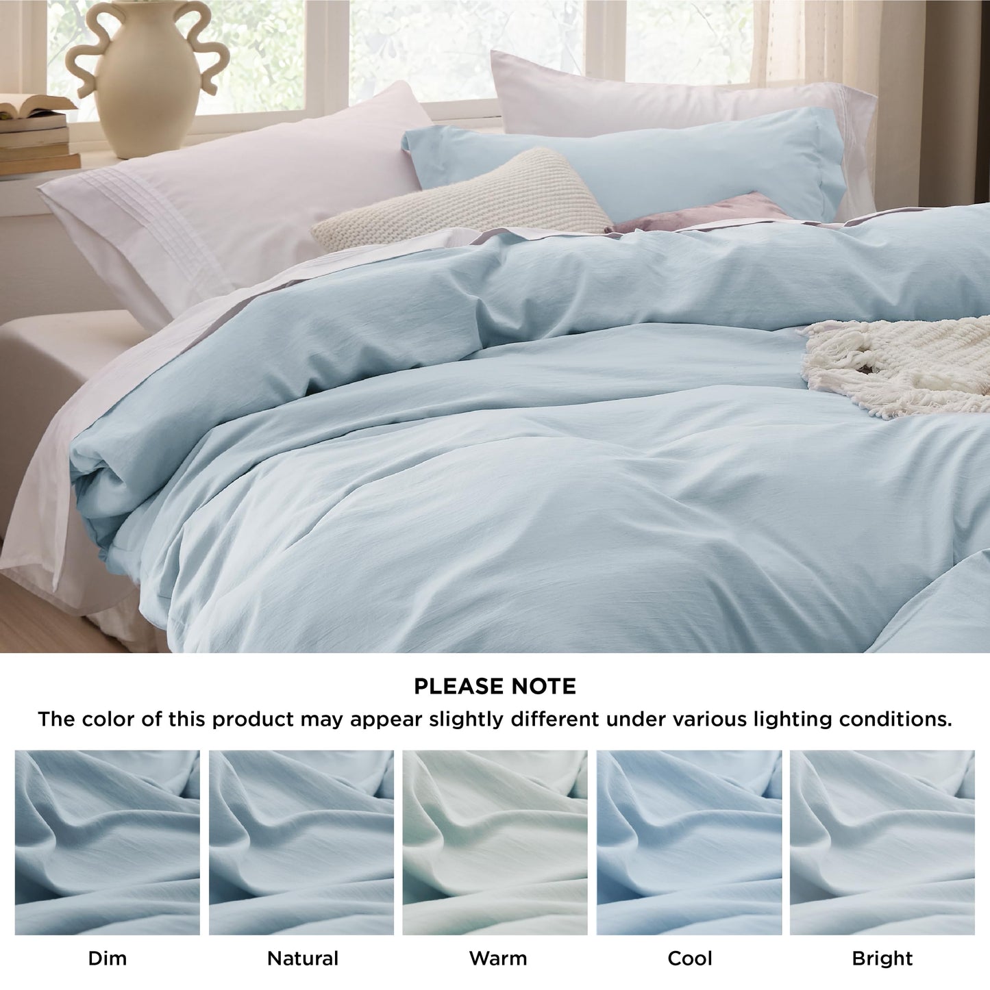 Bedsure Sky Blue Duvet Cover Queen Size - 3 Pieces Prewashed Cotton-Like Polyester Extra Soft Bedding Set, Includes 1 Duvet Cover 90x90 Inches with Zipper Closure & 2 Pillow Shams, No Comforter