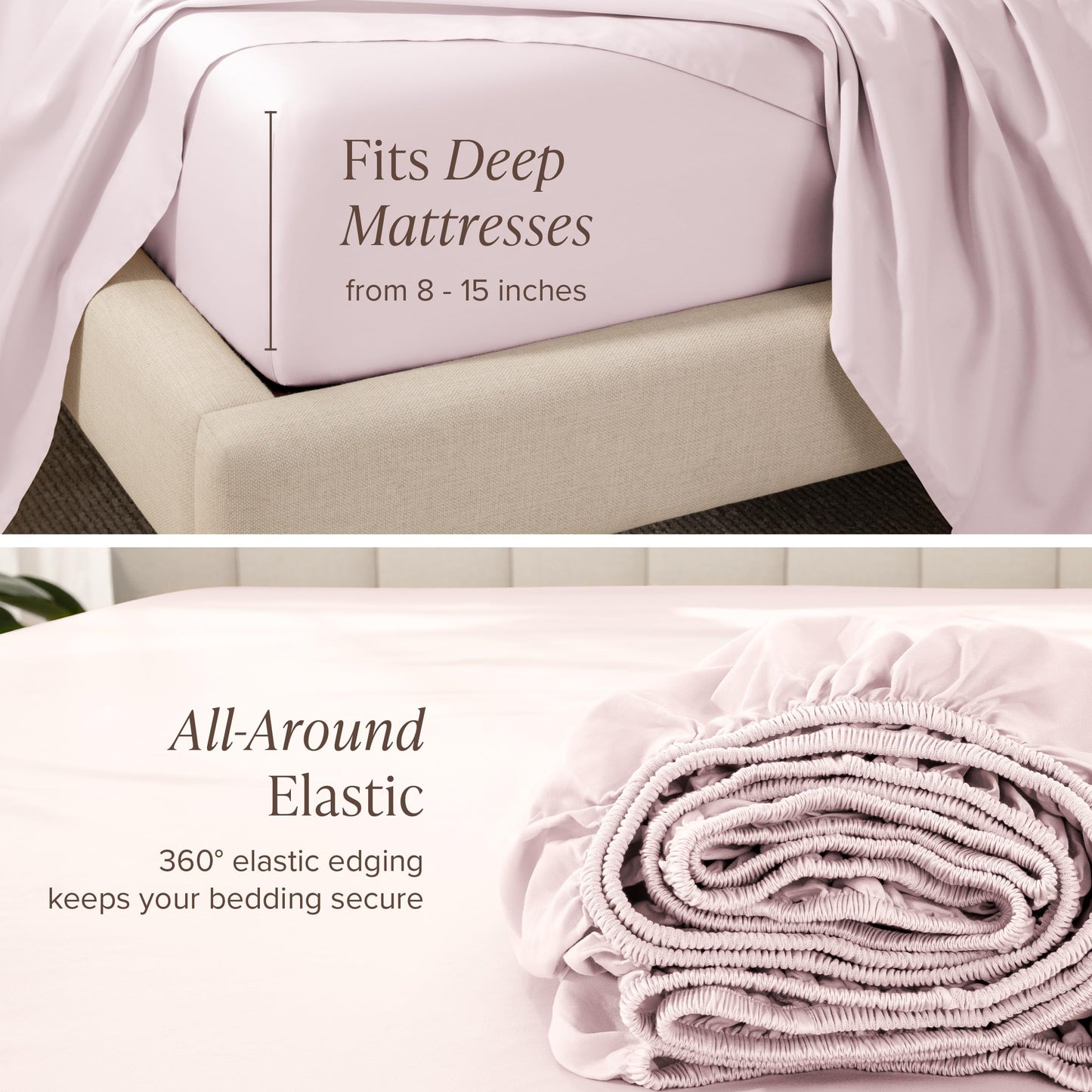Bare Home 100% Organic Cotton Sateen Fitted Sheet - 400 Thread Count - Smooth Sateen Weave - Breathable & Cooling - Hotel Luxury - Durable Fitted Sheet - Deep Pocket (King, Dusty Pink)