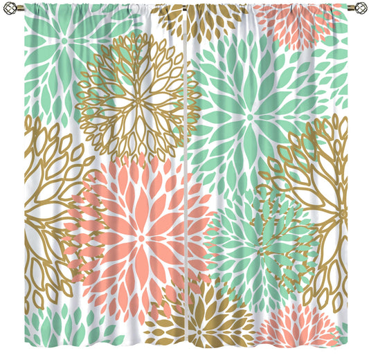 Pink Floral Curtains, Boho Dahlia Chrisanthemum Flowers Bright Colorful Window Treatments for Living Room Bedroom Kitchen, Floral Seamless Pattern Drapes 2 Panel Sets,42x45 Inch