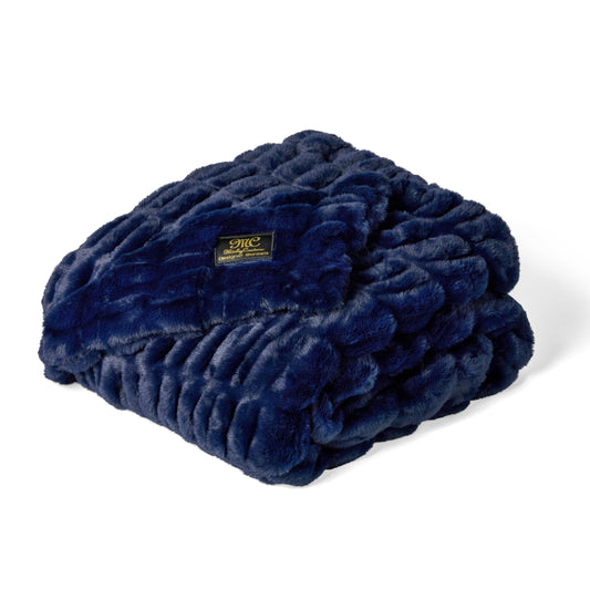 Minky Couture Hugs Blanket - Extra Plush Blanket for Premium Gifting - Stretchy Bubbled Cozy Throw - Silky Smooth - Durable & Machine-Washable - Travel-Friendly - Adult, Navy