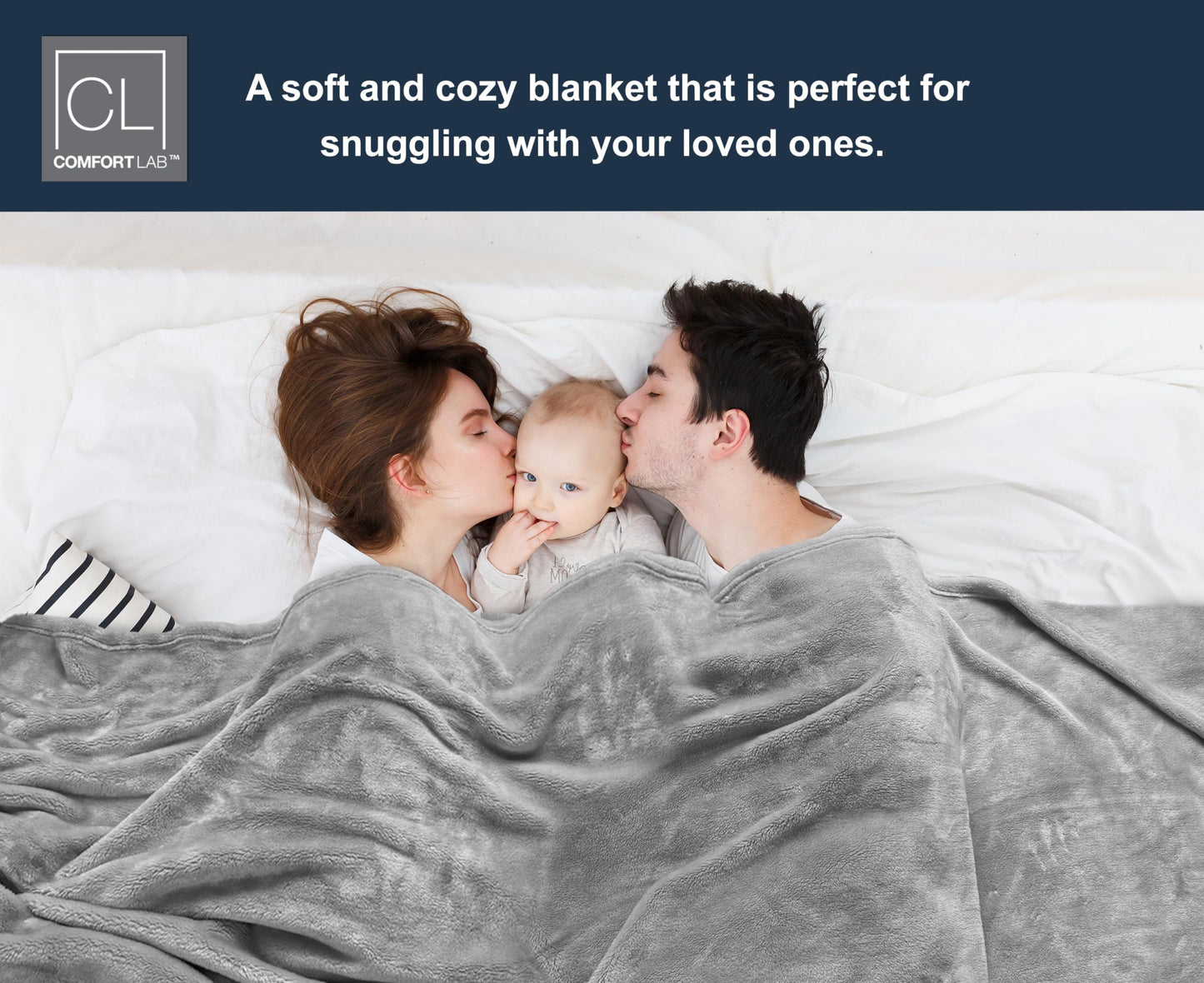 Comfort Lab Plush Flannel Throw Blanket - Soft, Lightweight, Giftable Fleece Blanket for Couch, Bed & Home Decor - Anti Pilling and Non Shedding Fleece Couch Throw (Grey, Family Blanket)
