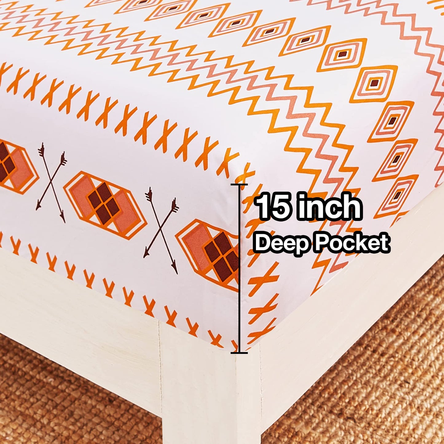 JSD Geometric Printed Sheet Set King, 4 Piece Soft Orange Pattern Microfiber Sheets Extra Deep Pocket