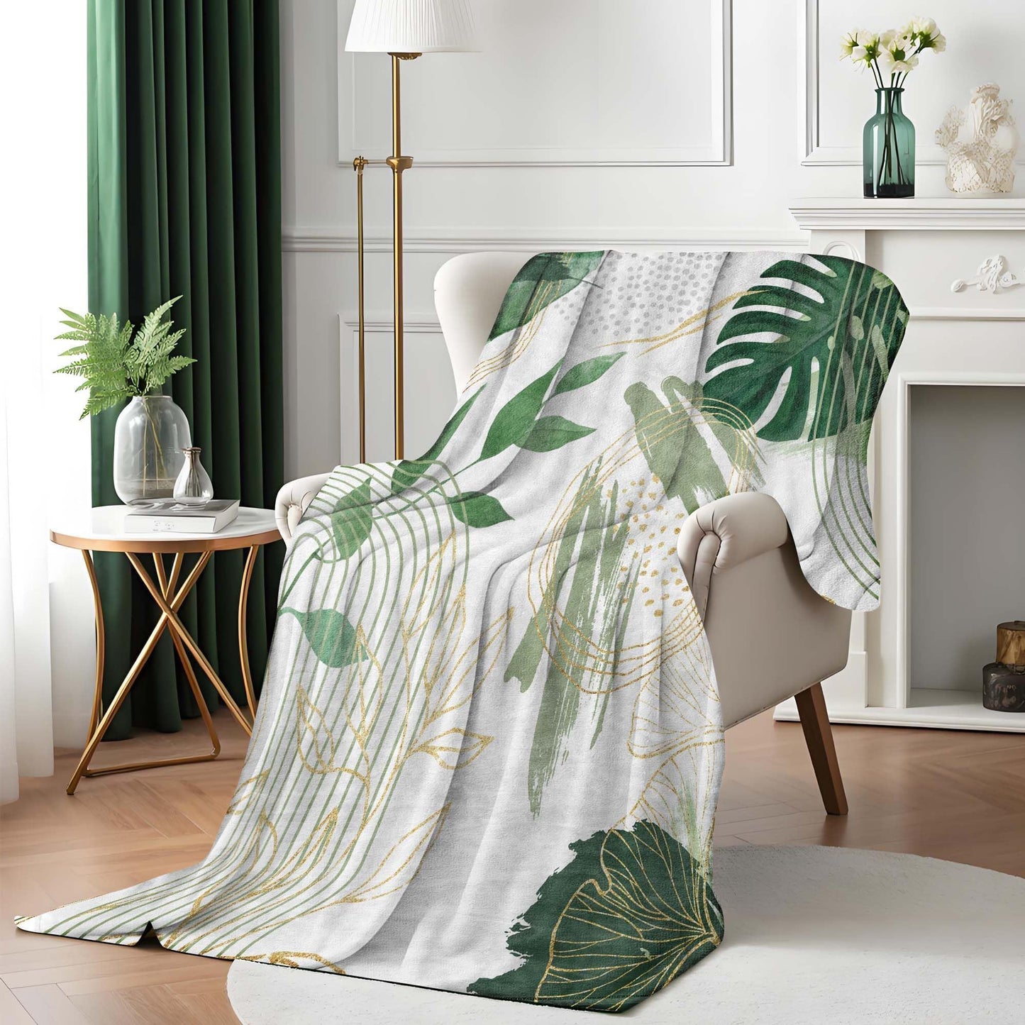 Pdvbiee Sage Green Leaf Throw Blanket, 50x60 in