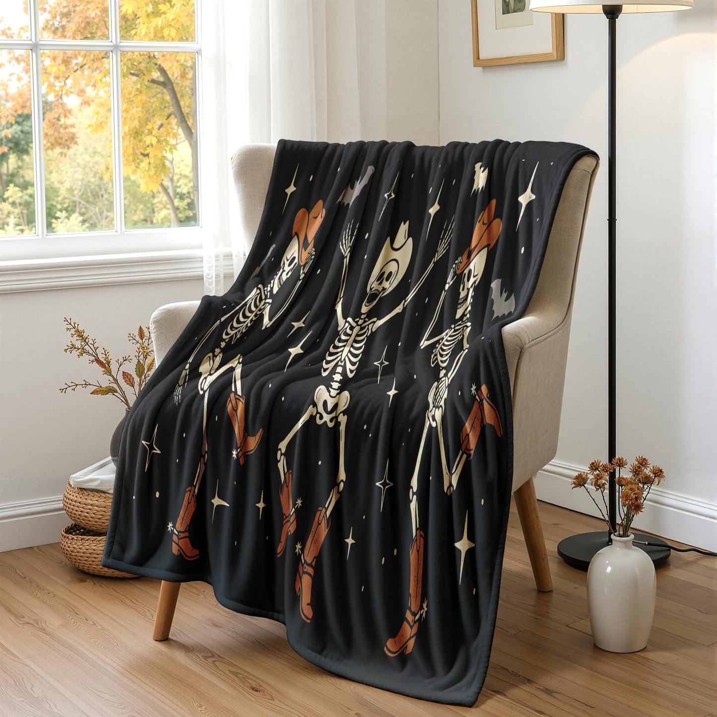 GEDAEUBA Skeleton Blanket Cute - Halloween Dancing Skeleton Bat Fleece Blanket Throw, Soft Cozy Blankets & Throws for Couch, Bed, and Sofa, 50x60 inches