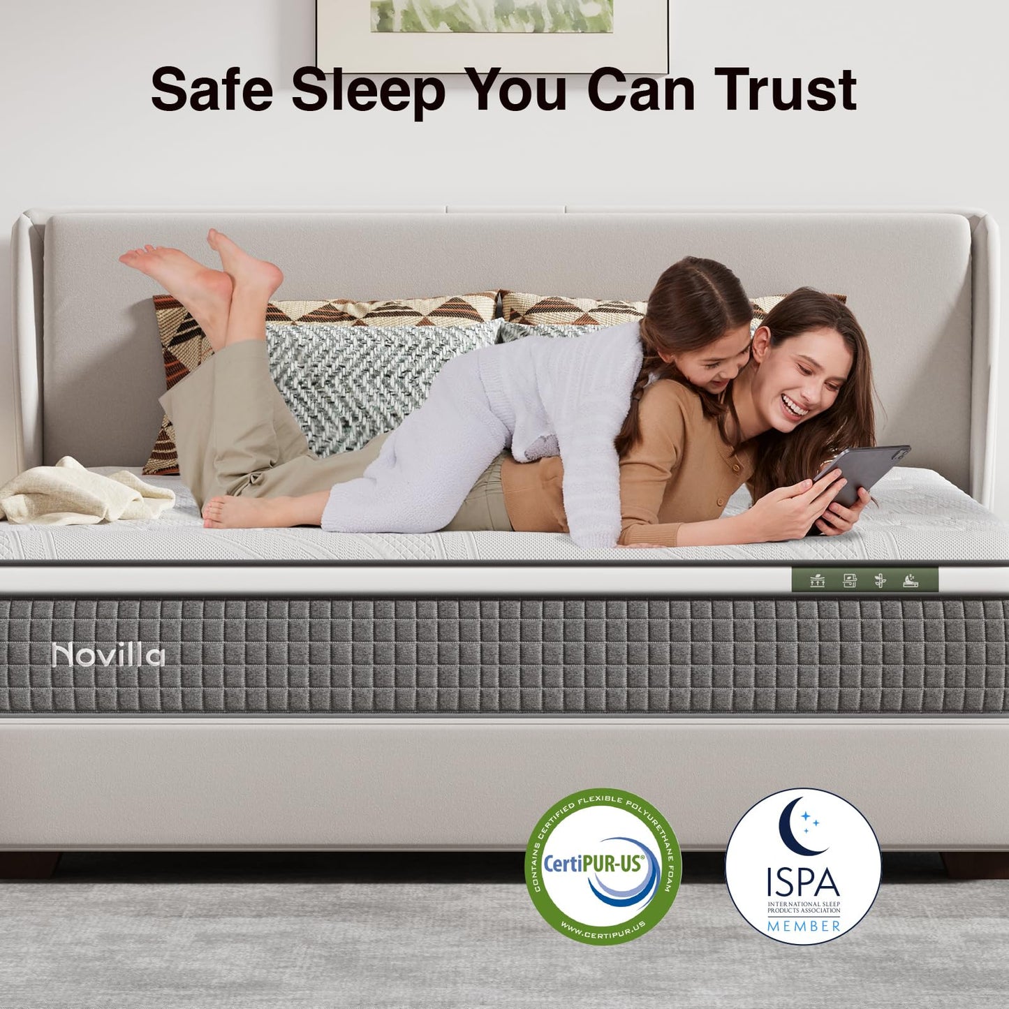 Novilla 12 Inch Twin Hybrid Mattress,Twin Size Mattress with Pocketed Coils, Gel-Infused Memory Foam & Cool-Touch Nylon Cover for Balanced Support & Spinal Alignment CertiPUR-US Certified