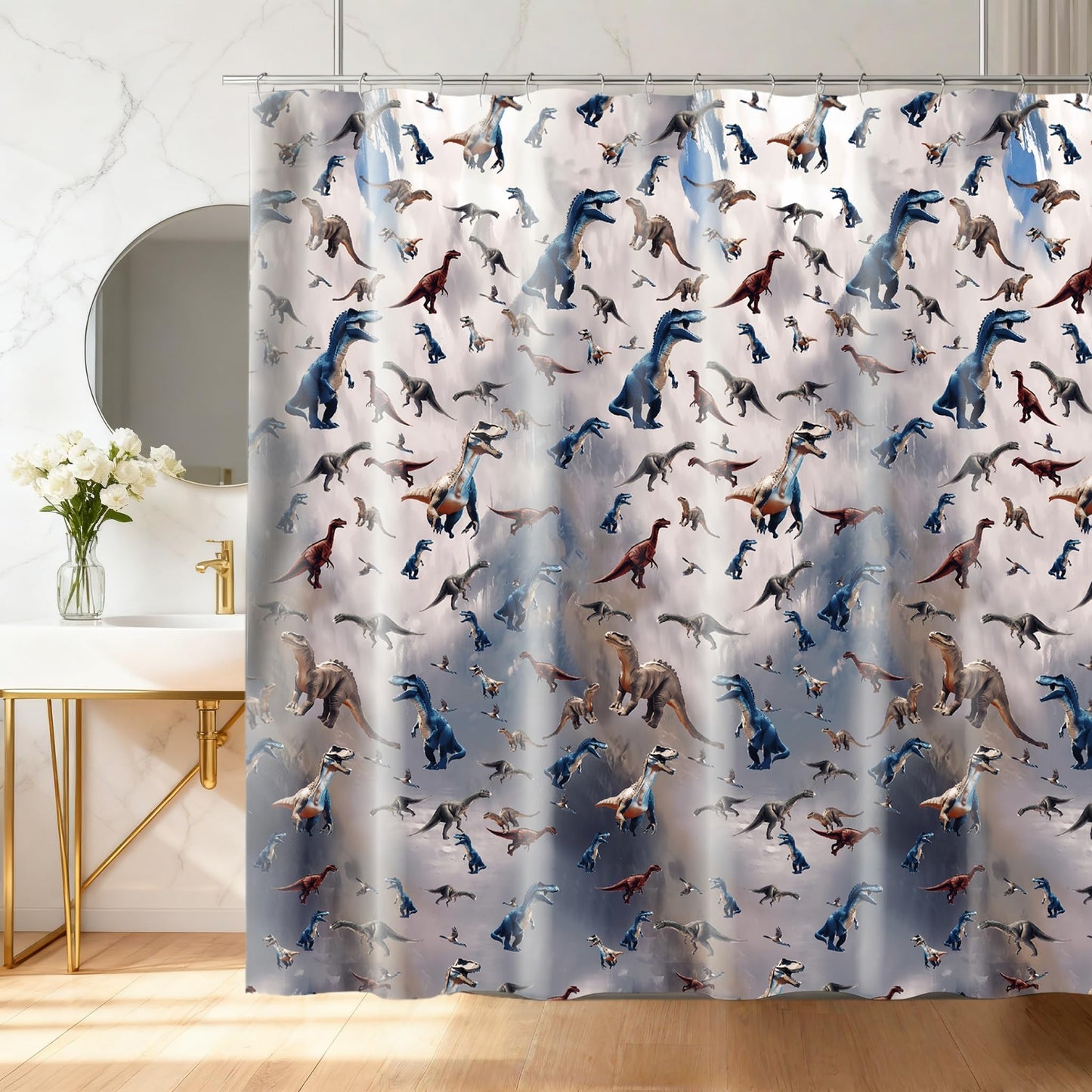 SDIII 3D Dinosaur Shower Curtain Set 72x72 Inch, Waterproof Microfiber Shower Curtain Dinosaur for Jurassic Themed Bathroom Decor