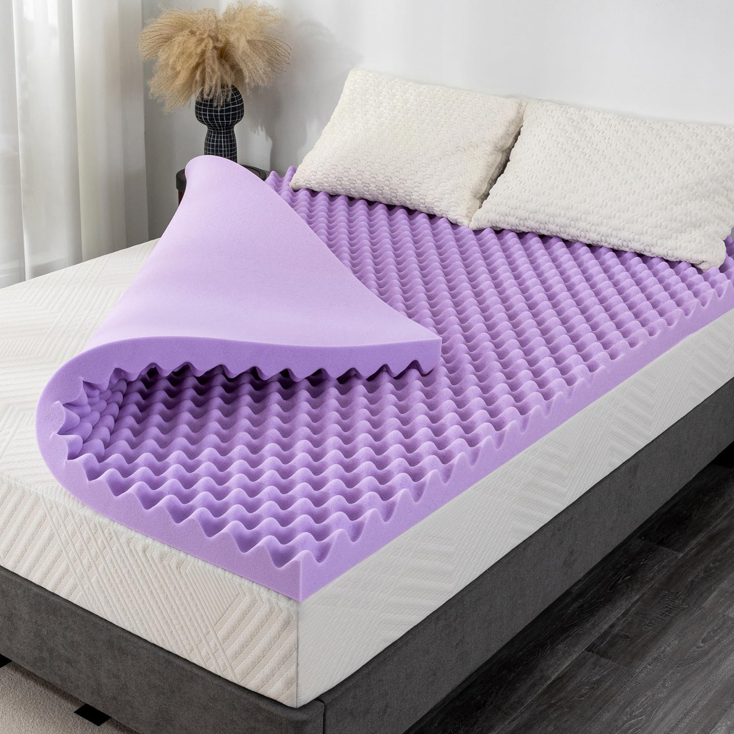 3 Inch Egg Crate Twin Memory Foam Mattress Topper, Cooling Gel Infused Foam Mattress Topper for Pressure Relief, CertiPUR-US Certified Twin Bed Topper, Purple, 38"×75"
