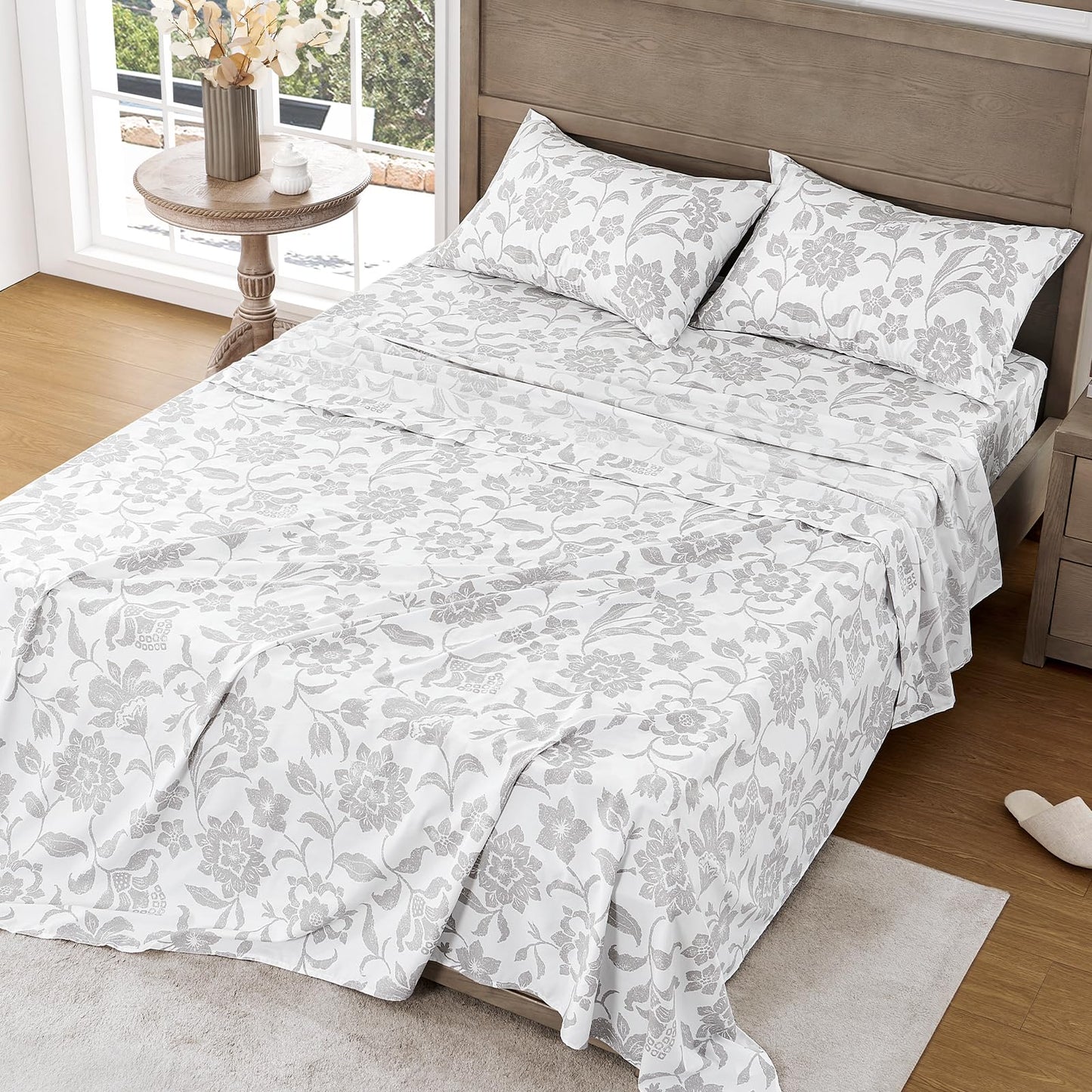 FreshCulture Floral Bed Sheets - Ultra Soft King Size Sheets Set - Brushed Microfiber Floral Sheets - Deep Pockets - Easy Care - Hotel Luxury 4 Piece Flower Printed Sheets King, Clay Garden