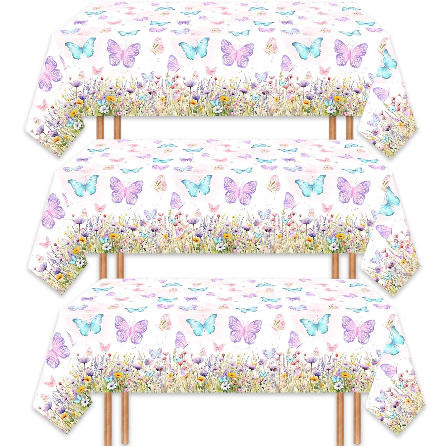 LetDec 6 Pack Butterfly Tablecloth Birthday Party Decorations for Spring Butterfly Theme Girls Baby Shower 1st 2nd 3rd 4th Birthday Party Table Supplies Favors, 108 x 54 Inch