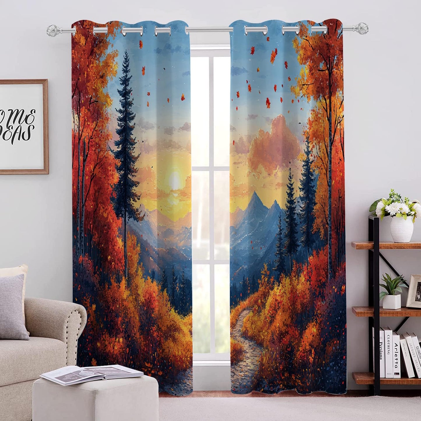Towering Forest Trees 3D Pattern Curtains, Sunset Sky Scenery Blackout Curtains 2 Panels, Thermal Insulated Room Darkening Curtains for Living Room Bedroom Kitchen(42" W x 63 "L)