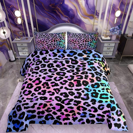 Women Cheetah Printed Bedding Comforters Full Size, Colorful Leopard Printed Comforter Set Africa Leopard Pattern Decorative for Girls Woman, Soft Microfiber Down Comforter with 2 Pillow Shams