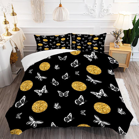 DJNEAR Butterfly Comforter Set Twin Size Black and Gold Bedding Sets for Girls Kids Women Adults Bedroom Gold Luxury Butterflies Printed Quilt 1 Comforter 1 Pillowcase