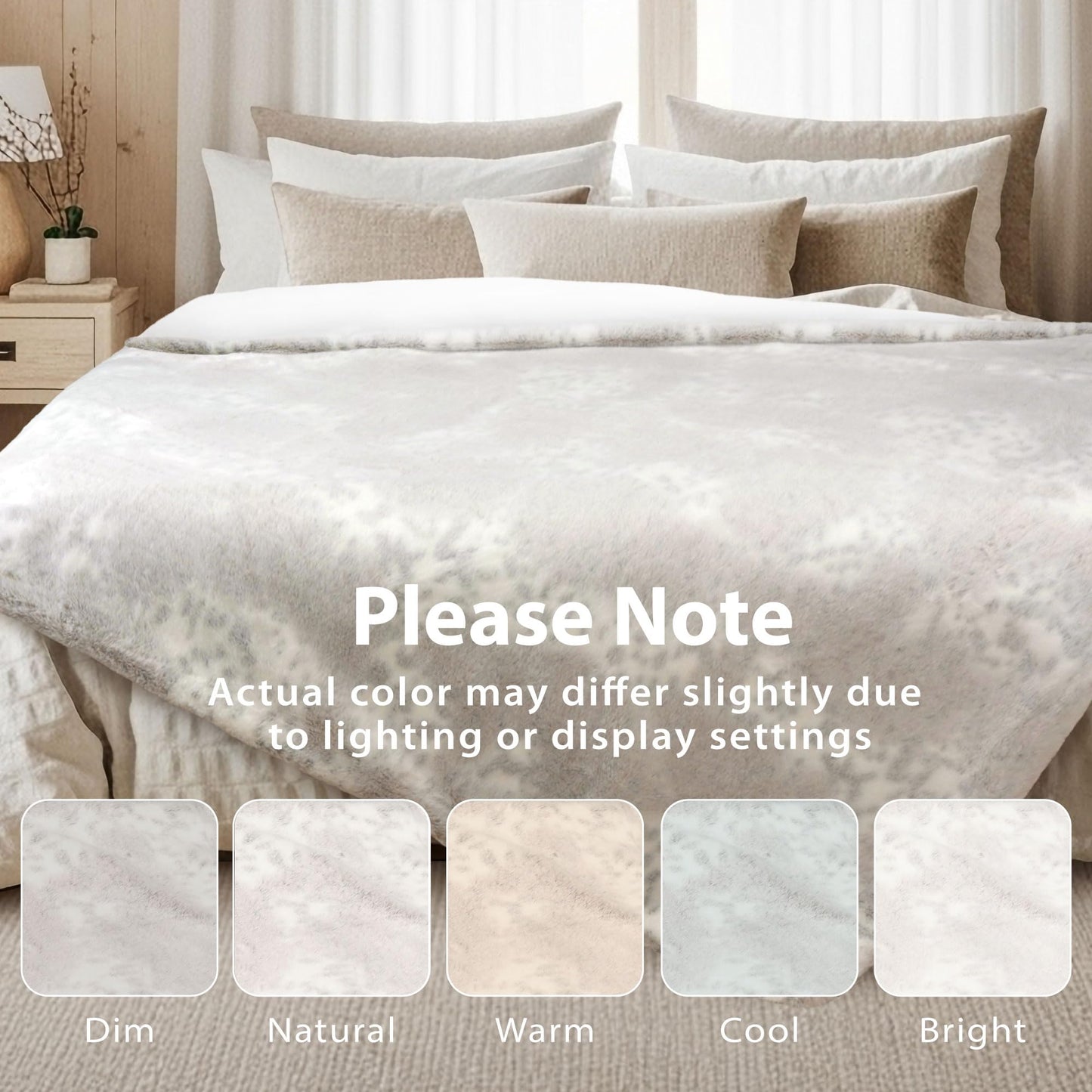 DEZ FURNISHINGS Reversible Faux Rabbit & Mink Fur Throw Blanket, Ultra Soft, Cozy & Dual-Sided, 50" x 60", Snow Taupe