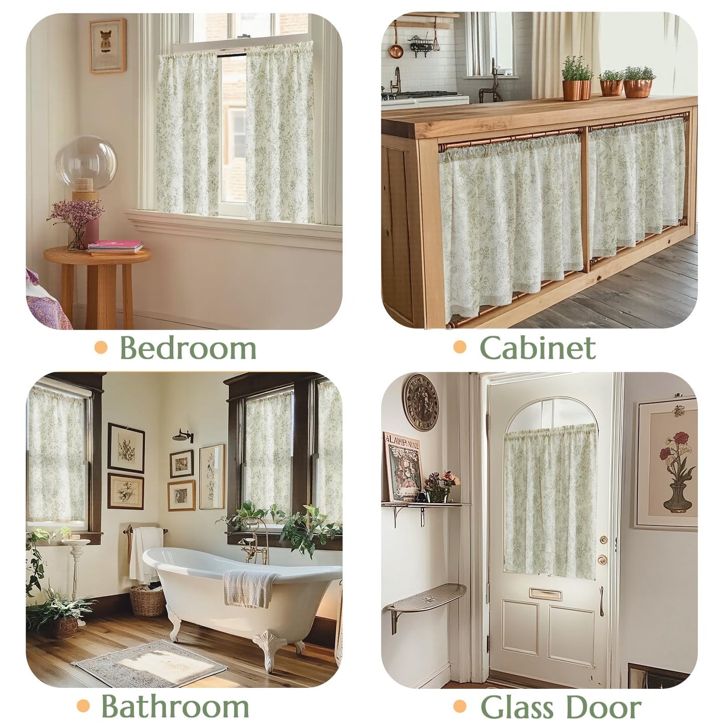 jinchan Floral Kitchen Curtains 36 Inch Long 2 Panels Sage Green on Beige