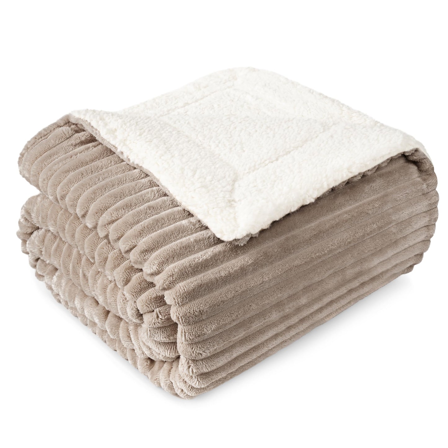 PAVILIA Tan Taupe Sherpa Fleece Throw Blanket for Couch Twin, Soft Plush Fuzzy Blankets, Fluffy Flannel Sherpa Blanket for Bed, Warm 3D Ribbed Winter Blanket Gift, 60x80 inches