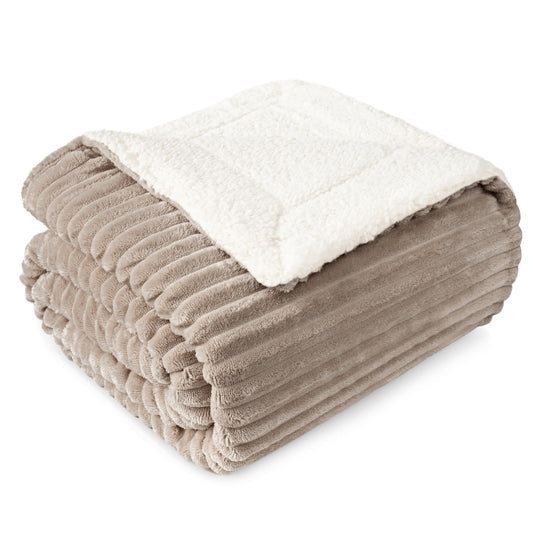 PAVILIA Tan Taupe Sherpa Fleece Throw Blanket for Couch Twin, Soft Plush Fuzzy Blankets, Fluffy Flannel Sherpa Blanket for Bed, Warm 3D Ribbed Winter Blanket Gift, 60x80 inches