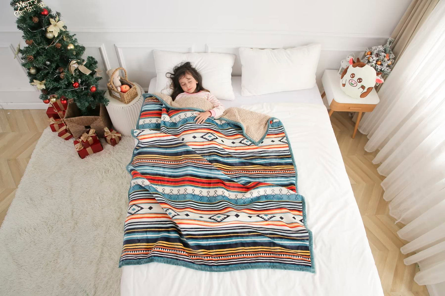 COTTEBED Flannel Sherpa Boho Throw Blankets,All Seasons Lightweight Super Soft Cozy Comfy Fluffy Fuzzy,Fleece Bedding Blanket for Bed Sofa Couch Living Room Camping Travel(Bohemia,50x60)