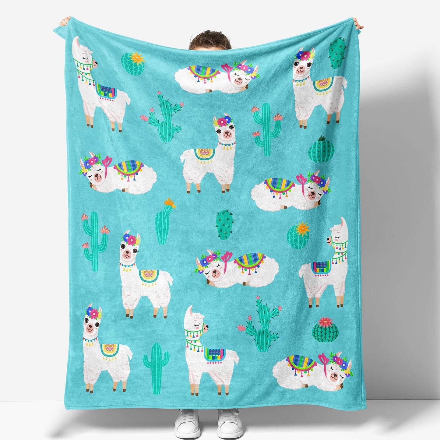 Alpaca Cactus Blanket Gifts for Women Girls Mom Birthday Christmas Valentine Present Llama Cacti Decor Home Bedroom Living Room Couch Bed Sofa Soft Cozy Lightweight Kid Adult Teen Fleece Throw 60"x50"
