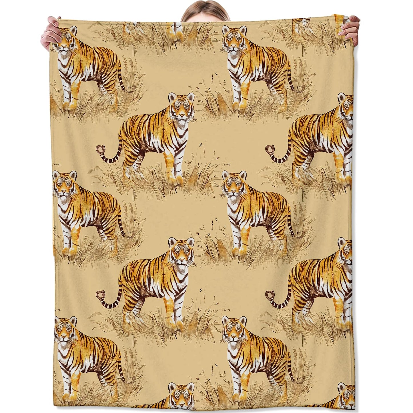 Tiger Fleece Throw Blanket for Bed, Sofa, Travel and Camping - Super Soft Cozy Flannel Plush for All Seasons - Tiger Decor Gift for Adults and Kids - 50"60"