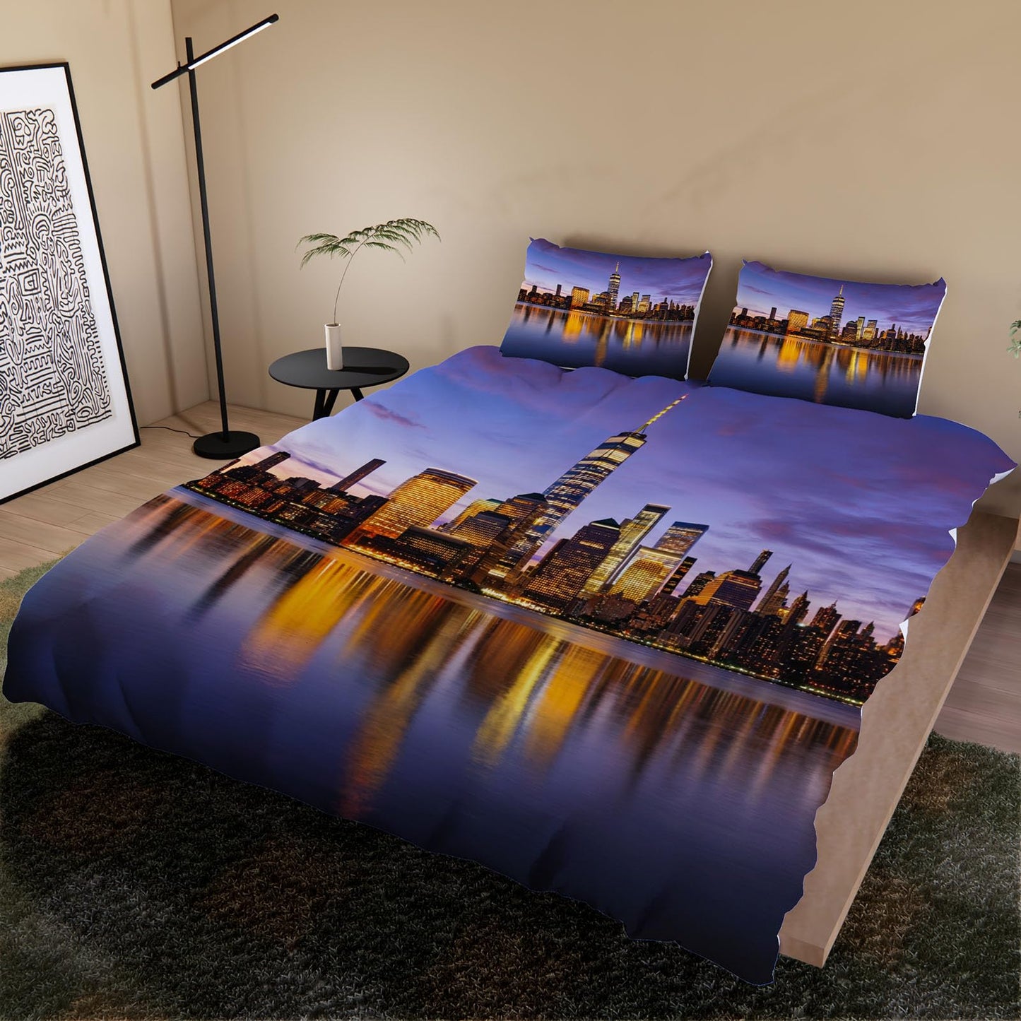 3D New York Duvet Cover Queen Size 90x90in Washed Ultra Soft Breathable Microfiber New York Bedding Set Zipper Closure Comforter Cover 3 Pieces with 2 Pillow Shams(WJT 44-12)